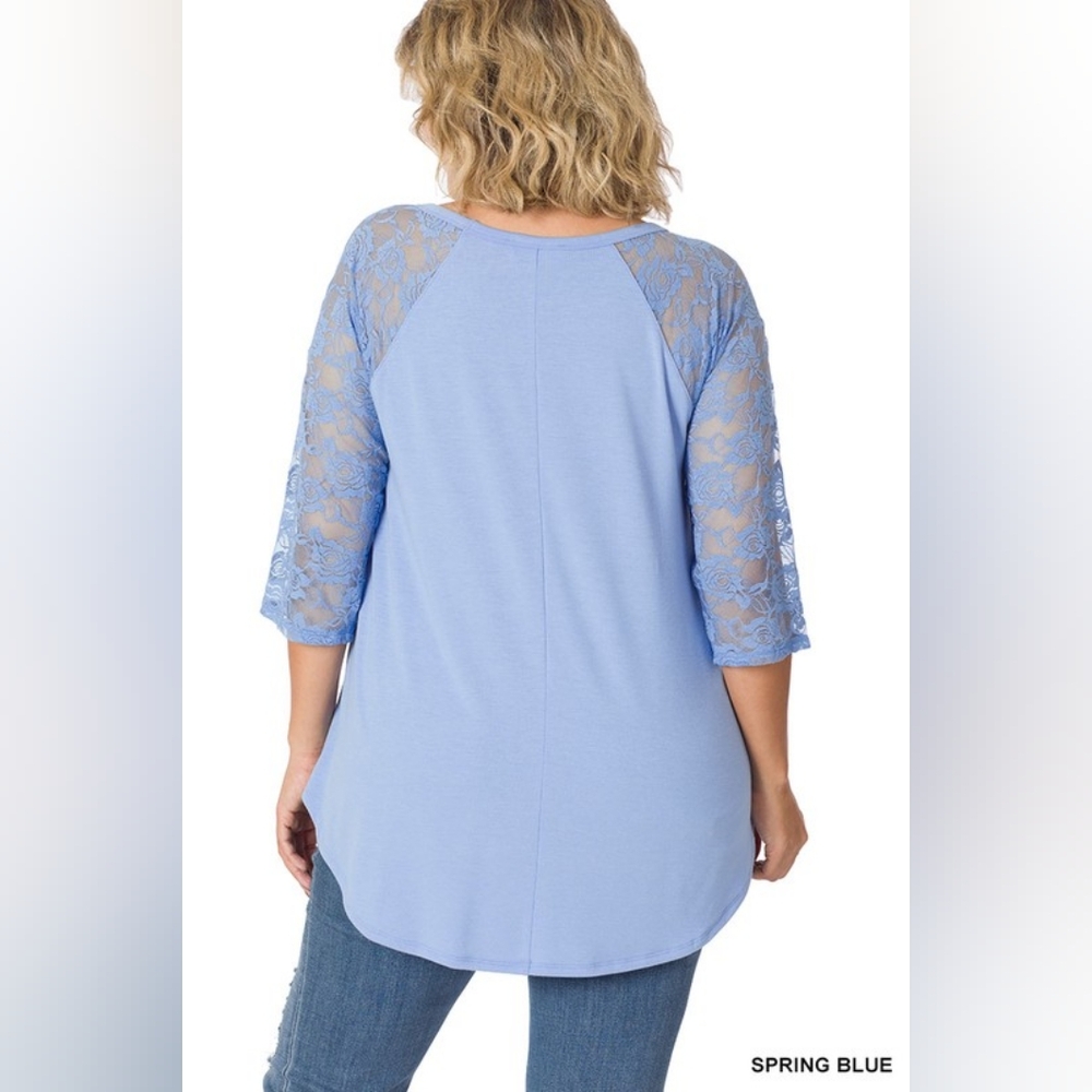 Spring Blue Women's Lace Sleeve Top - Picture 2 of 2